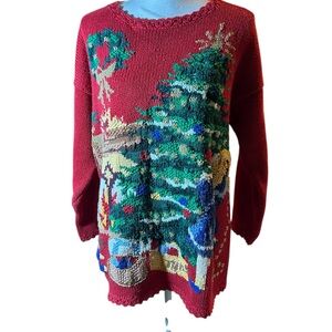 Vintage Tiara International Red Knit Christmas Sweater